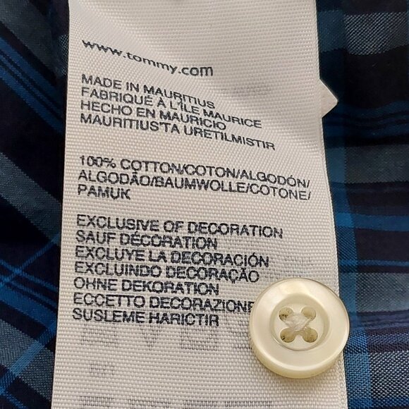 Tommy Hilfiger Men's XXL Blue & Gray Plaid Short Sleeve Button-Down 100% Cotton - Picture 7 of 7